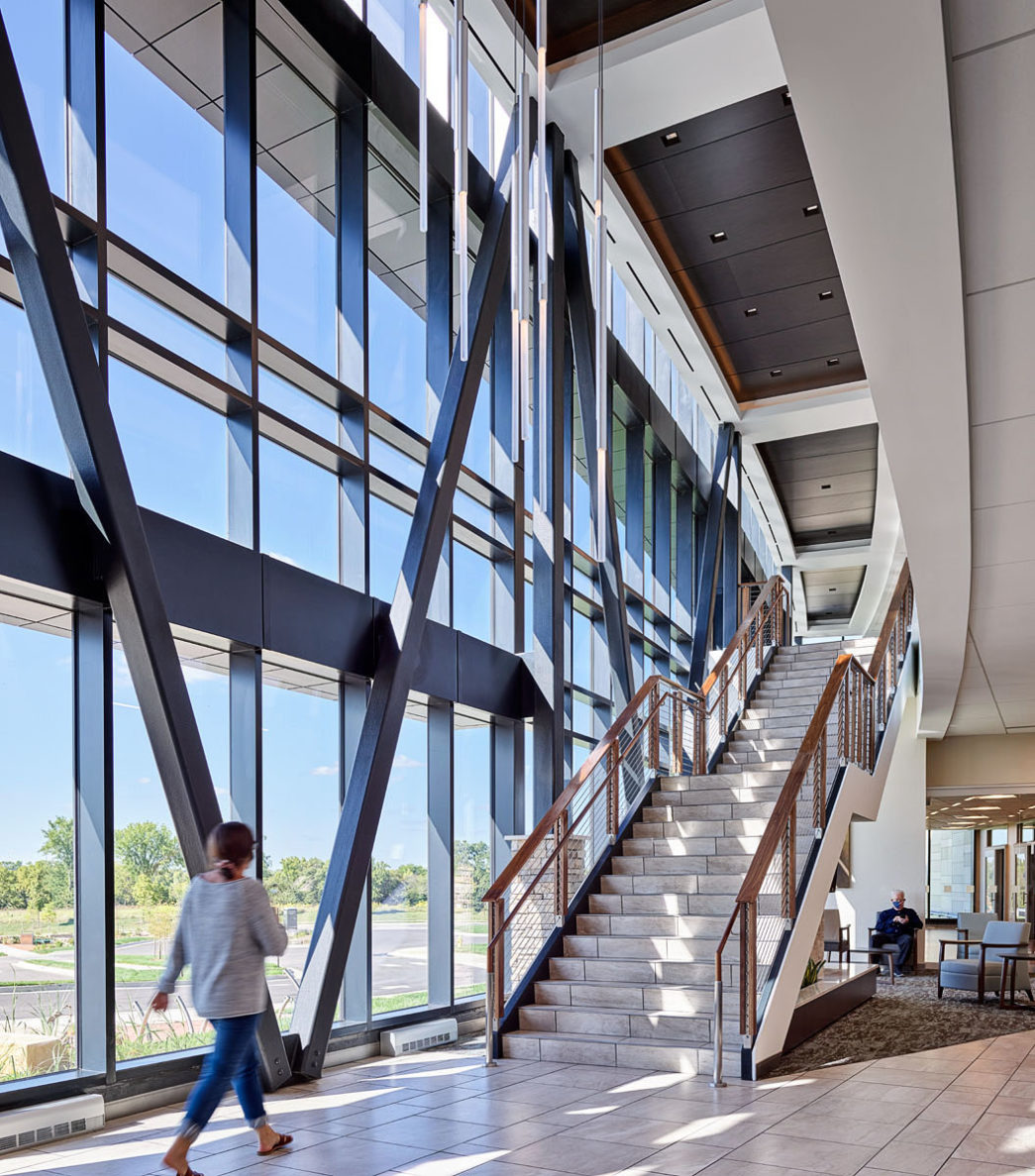 High ceilings and modern staircase at LMH Health West