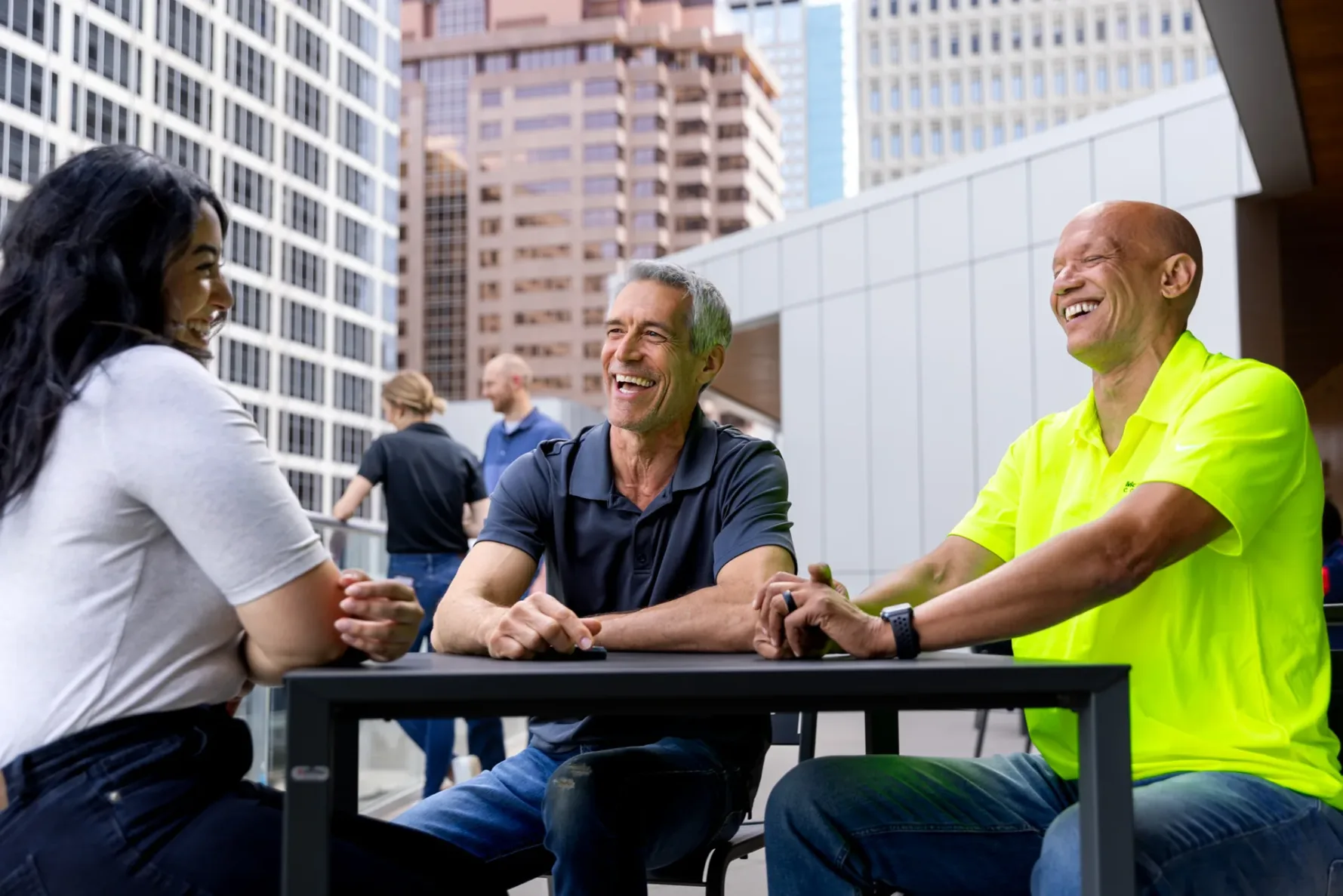 Associates from McCownGordon, an employee owned construction company, laughing and building relationships with one another