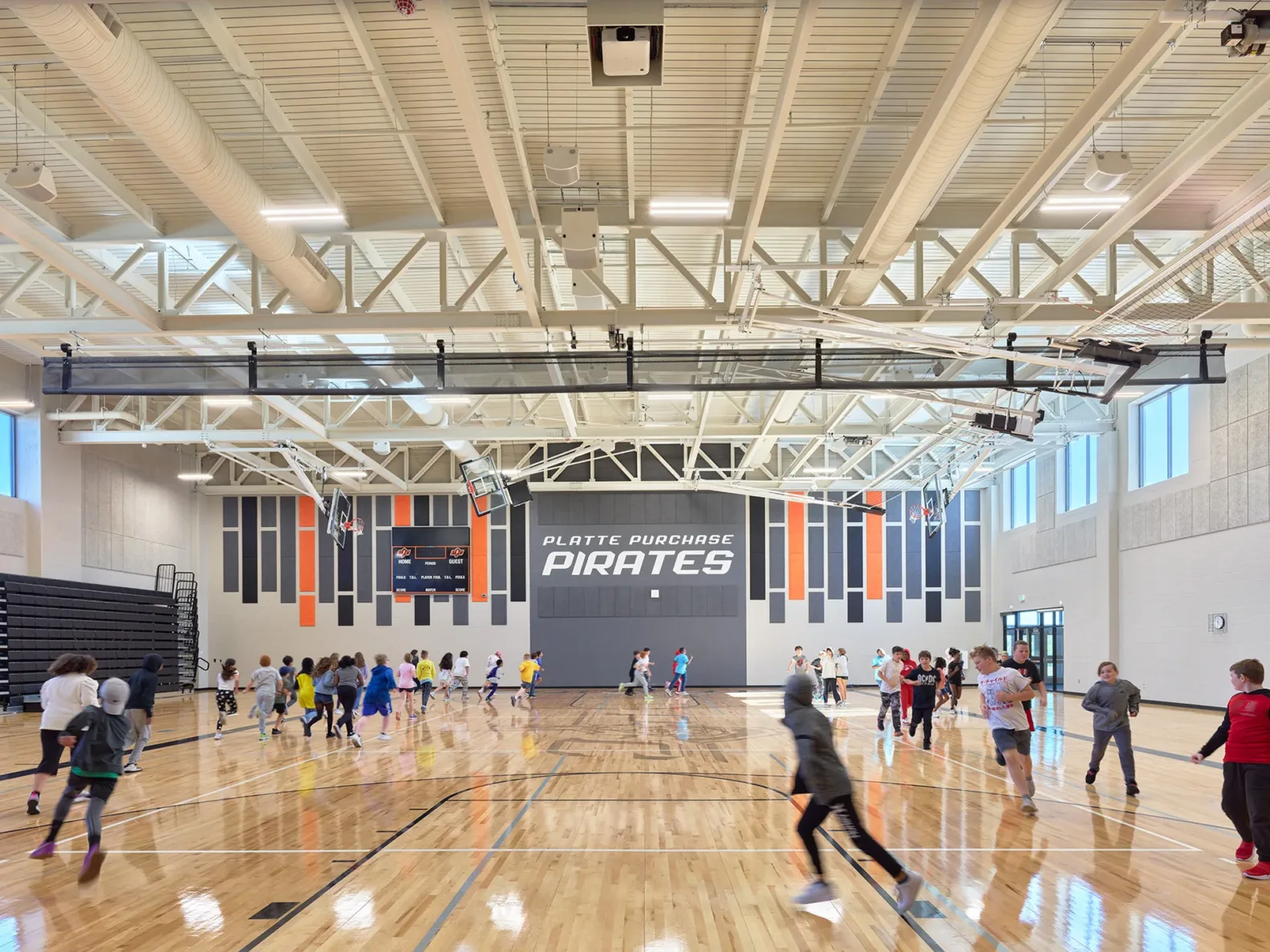 students running laps during gym class at Platte Purchase Middle School