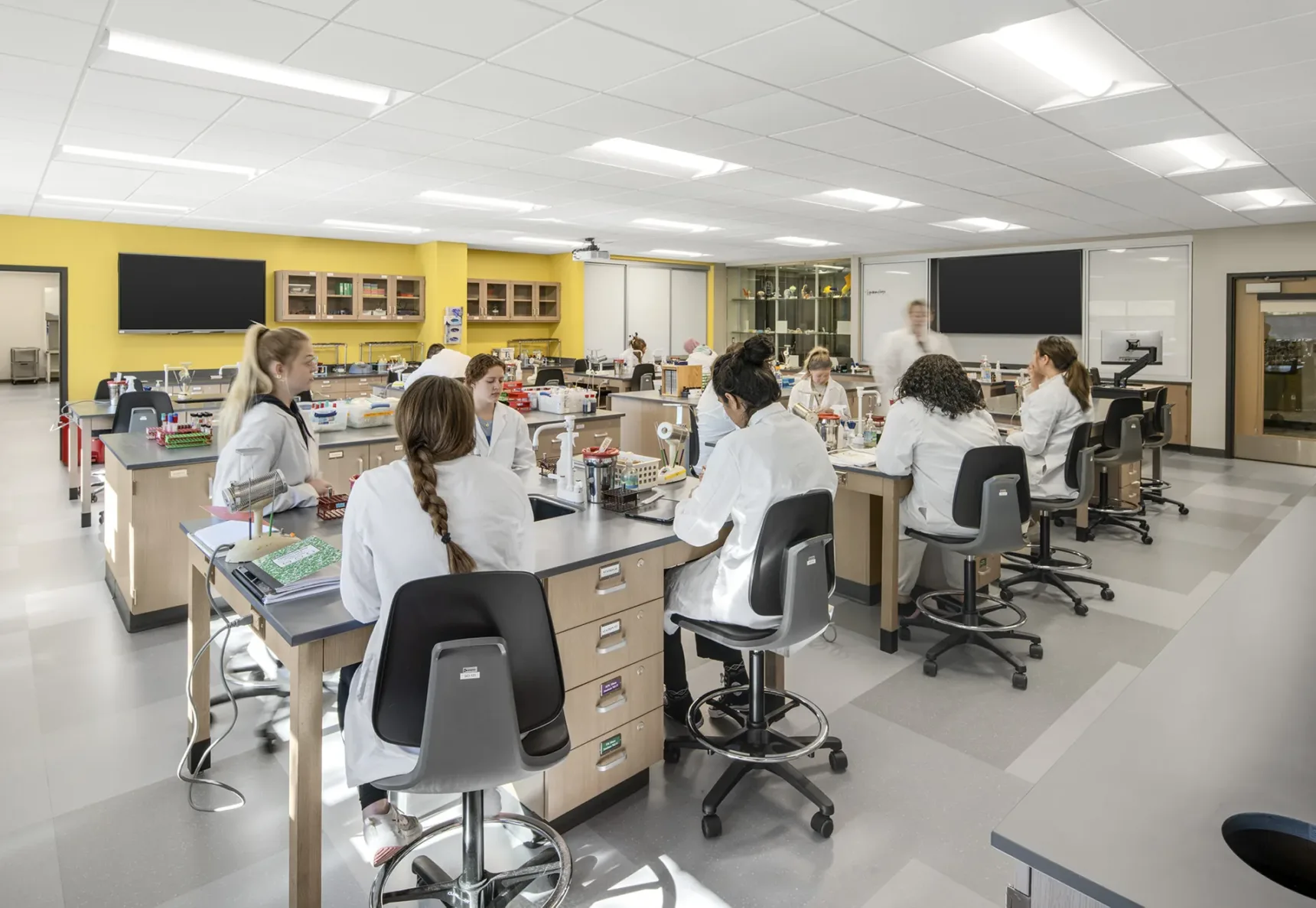 Students working in a science lab
