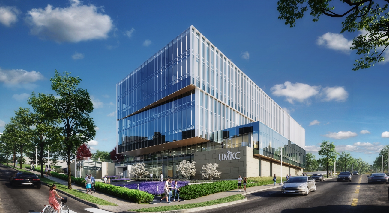 Exterior rendering of UMKC Healthcare Delivery and Innovation Building.