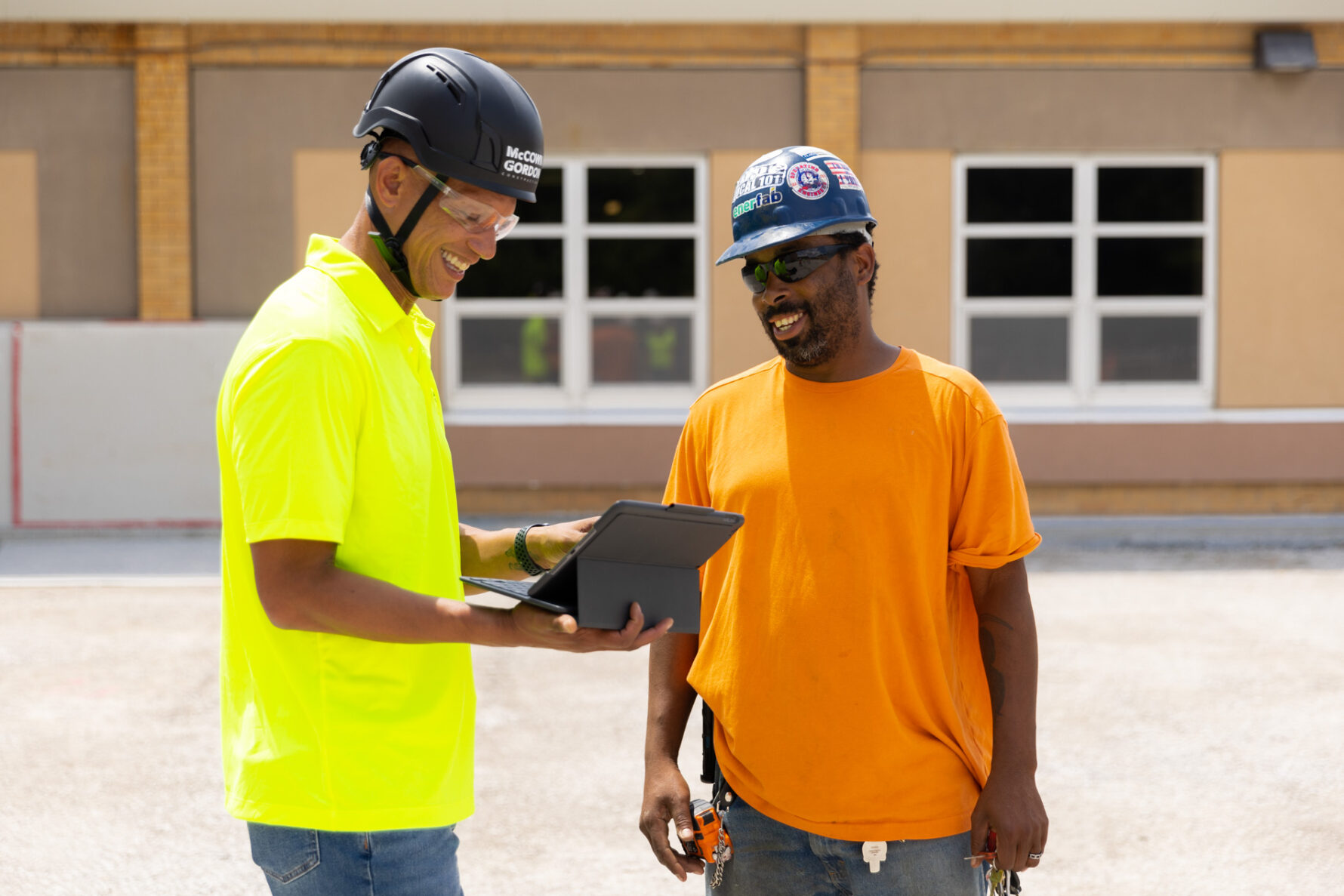 McCownGordon Construction associate talking to a trade partner on a jobsite in Dallas Texas