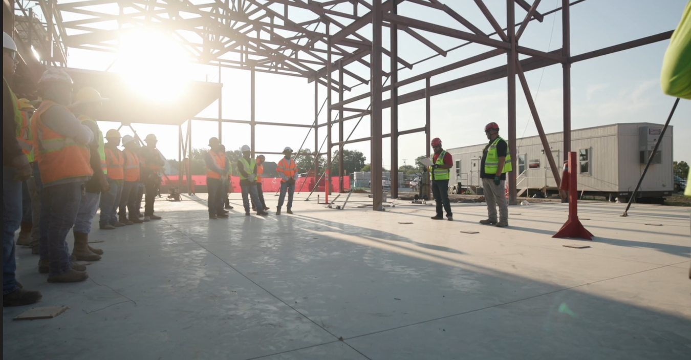 McCownGordon Construction hosting a safety briefing on a jobsite in Texas