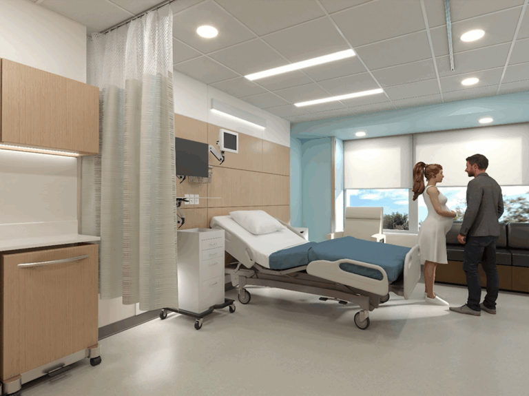 Rendering of a new maternity room at the University of Iowa Hopsital
