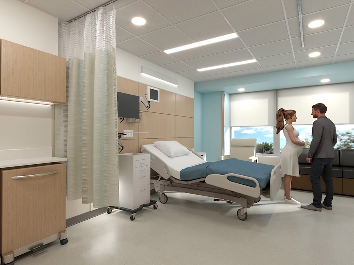 Rendering of a new maternity room at the University of Iowa Hopsital
